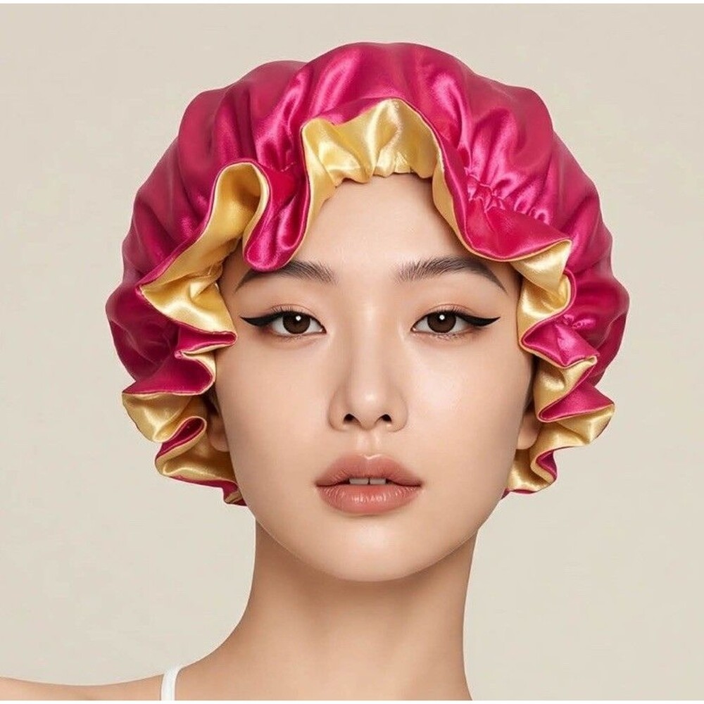 Women’s Satin Sleep Bonnet Hat Pink & Yellow XL Elastic Fit Reversible New